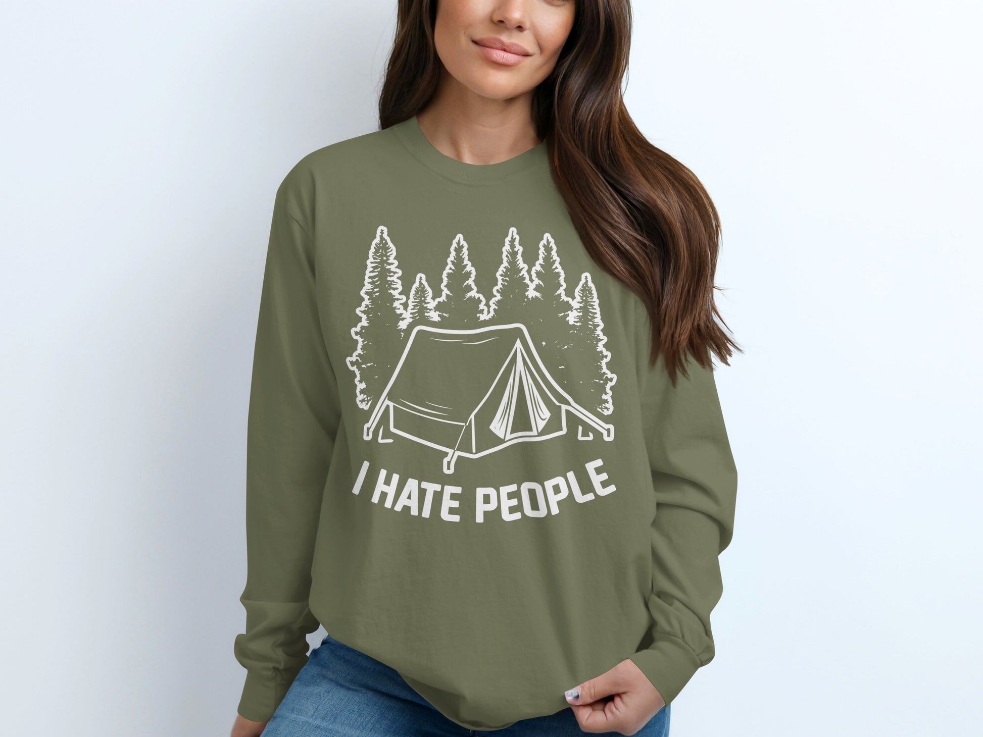 I Hate People Camping Tent Graphic Long Sleeve Shirt