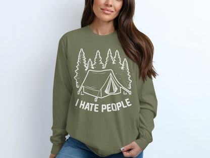 I Hate People Camping Tent Graphic Long Sleeve Shirt