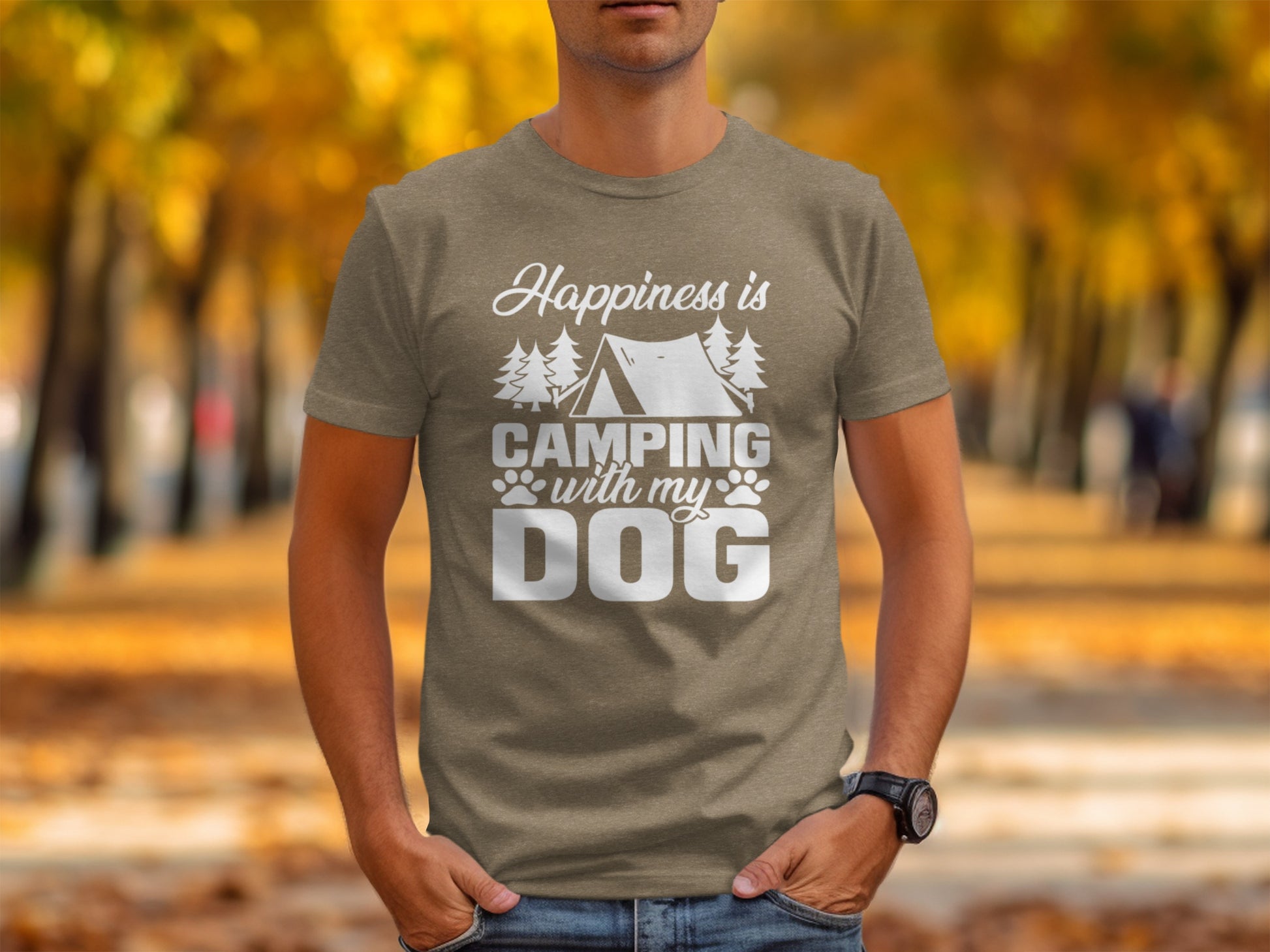 Happiness is Camping with My Dog Awesome Graphic T-Shirt T-Shirt - Outdoor & Adventure Collection - Mile Marker 16 Gear by Cloud 16 Clothing Co.