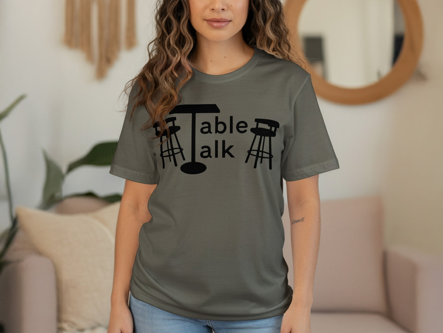 Trendy Table Talk Graphic Tee Fashionable Casual Apparel