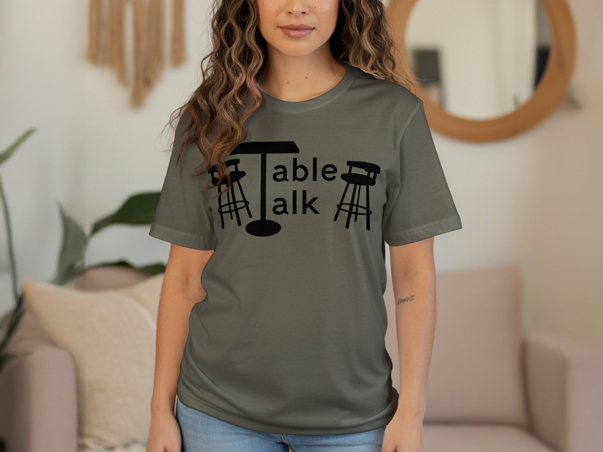 Trendy Table Talk Graphic Tee Fashionable Casual Apparel