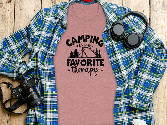 Camping Is My Favorite Therapy Black Text Design T-Shirt T-Shirt - Outdoor & Adventure Collection - Mile Marker 16 Gear by Cloud 16 Clothing Co.