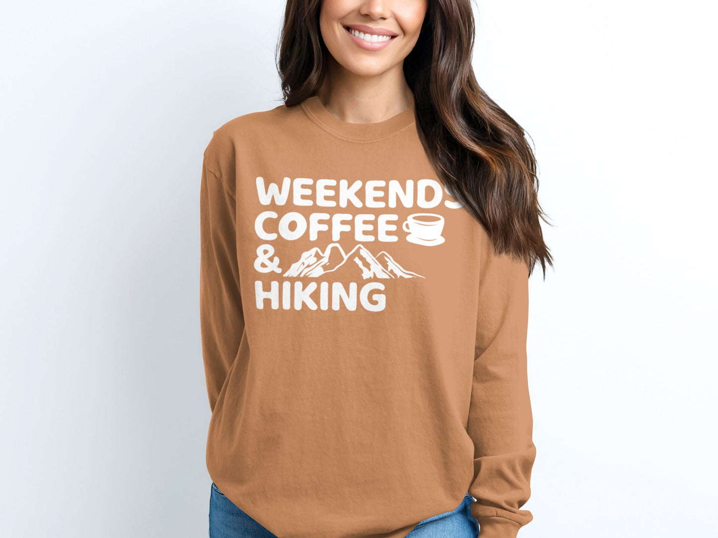 Weekends Coffee Hiking Graphic Long Sleeve Shirt