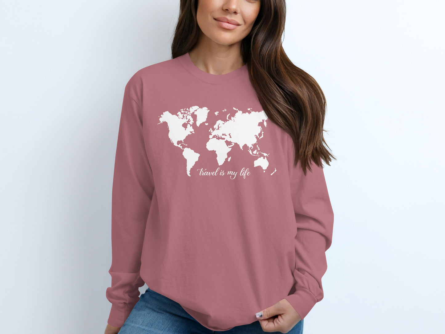 Travel is My Life World Map Long Sleeve Shirt