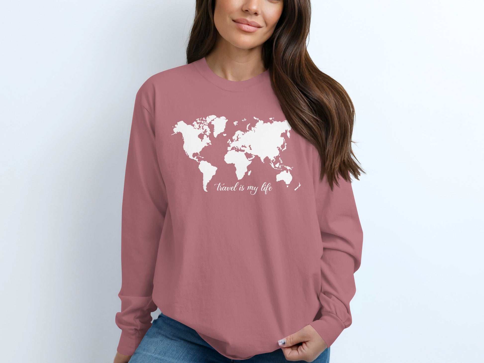 Travel is My Life World Map Long Sleeve Shirt