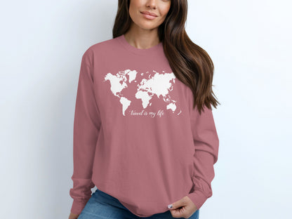 Travel is My Life World Map Long Sleeve Shirt