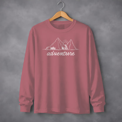 Adventure Awaits Mountains and Sunshine Graphic Long Sleeve T-Shirt Long Sleeve Tee - Outdoor & Adventure Collection - Mile Marker 16 Gear by Cloud 16 Clothing Co.
