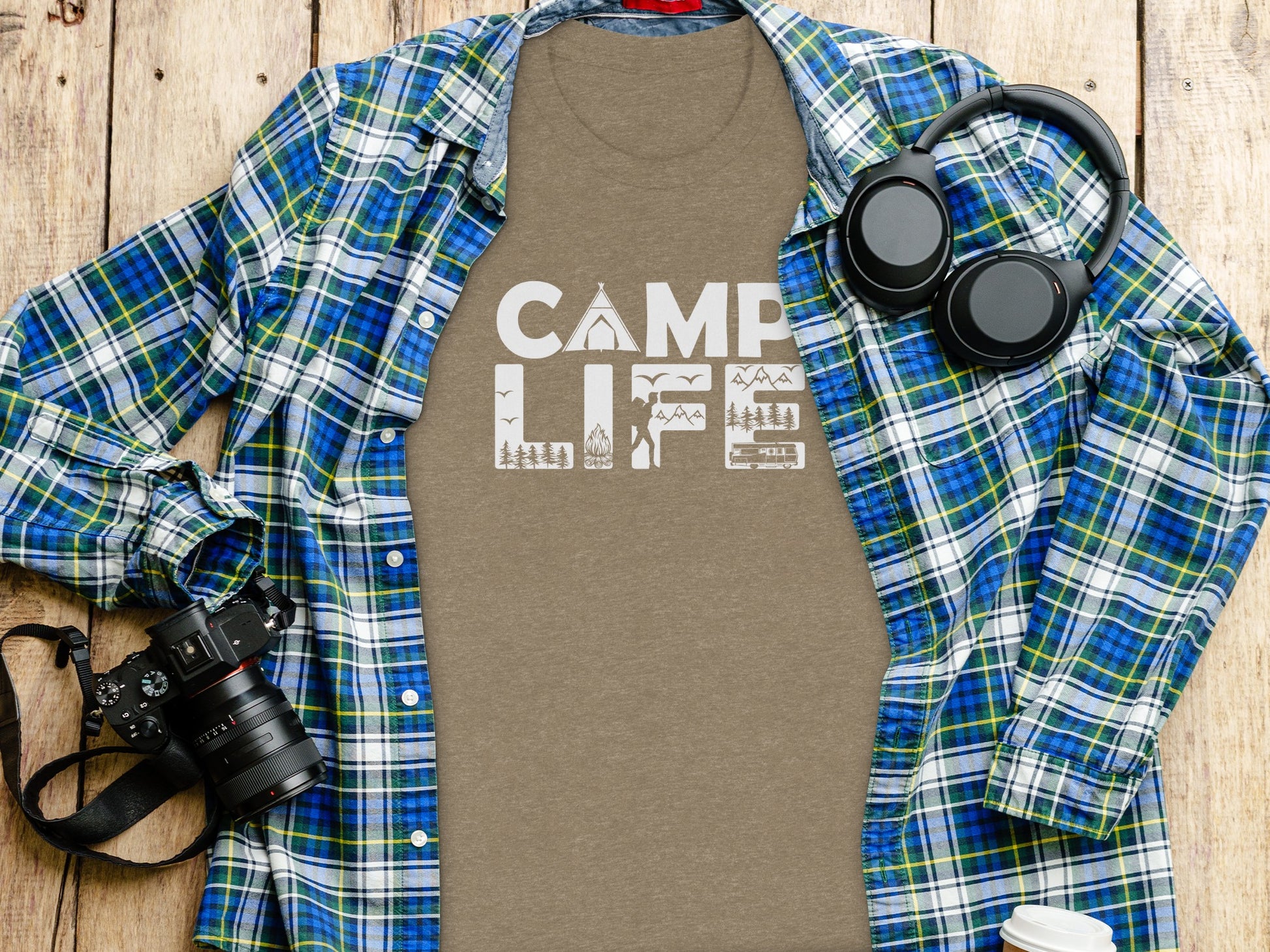 Camp Life Illustration with Tent and Fire Design T-Shirt T-Shirt - Outdoor & Adventure Collection - Mile Marker 16 Gear by Cloud 16 Clothing Co.