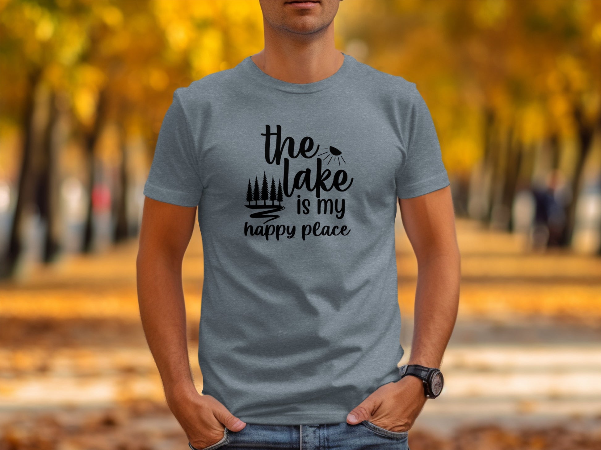 The Lake Is My Happy Place With Trees Graphic T-Shirt T-Shirt - Outdoor & Adventure Collection - Mile Marker 16 Gear by Cloud 16 Clothing Co.