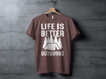 Life Is Better Outdoors Camping Tent Graphic Novelty T-Shirt T-Shirt - Outdoor & Adventure Collection - Mile Marker 16 Gear by Cloud 16 Clothing Co.