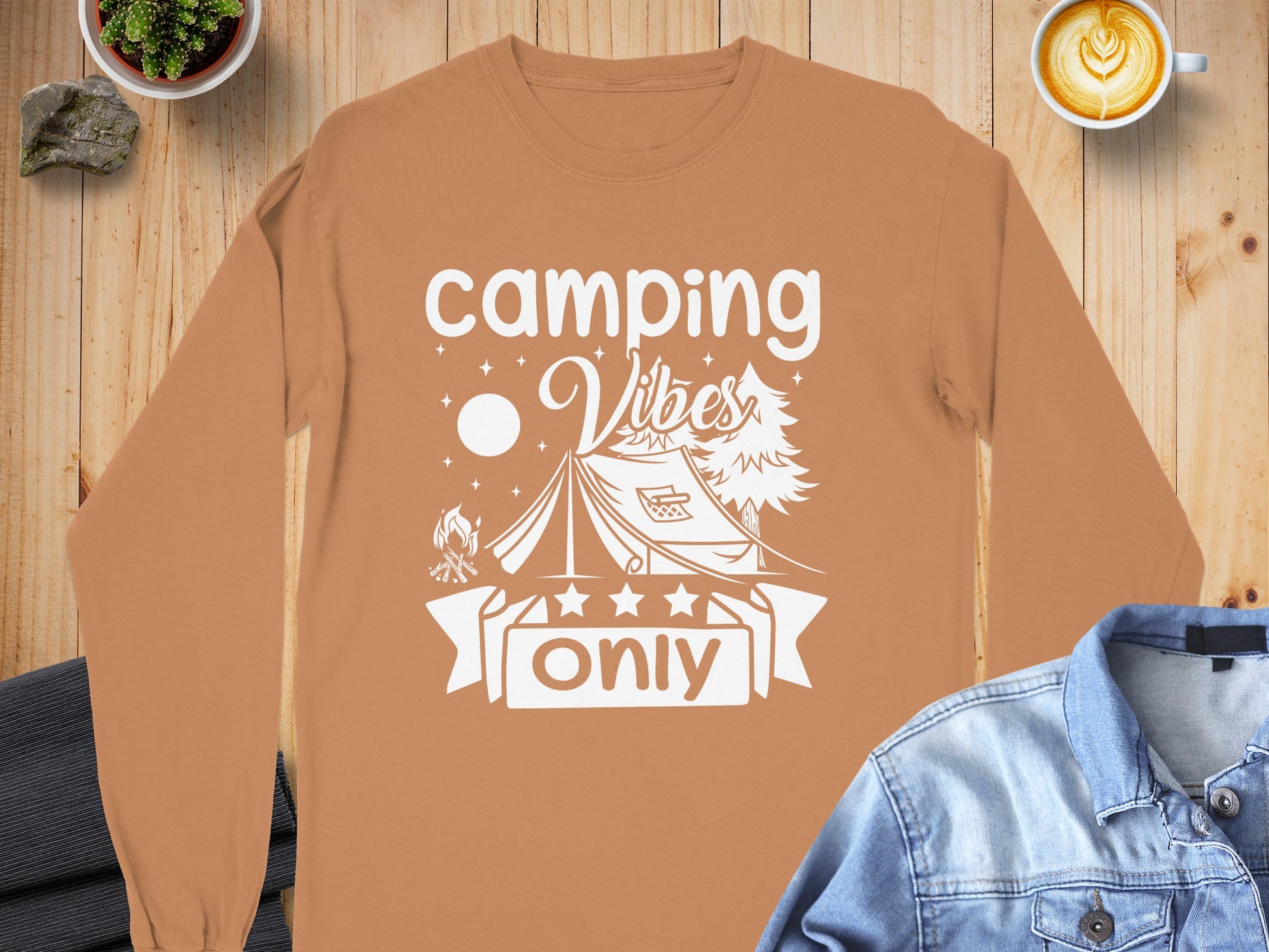 Camping Vibes Stars Only With Tent Graphic Long Sleeve T-Shirt Long Sleeve Tee - Outdoor & Adventure Collection - Mile Marker 16 Gear by Cloud 16 Clothing Co.