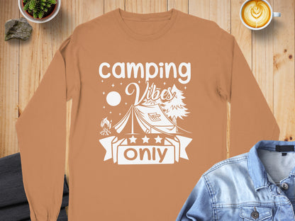 Camping Vibes Stars Only With Tent Graphic Long Sleeve T-Shirt Long Sleeve Tee - Outdoor & Adventure Collection - Mile Marker 16 Gear by Cloud 16 Clothing Co.