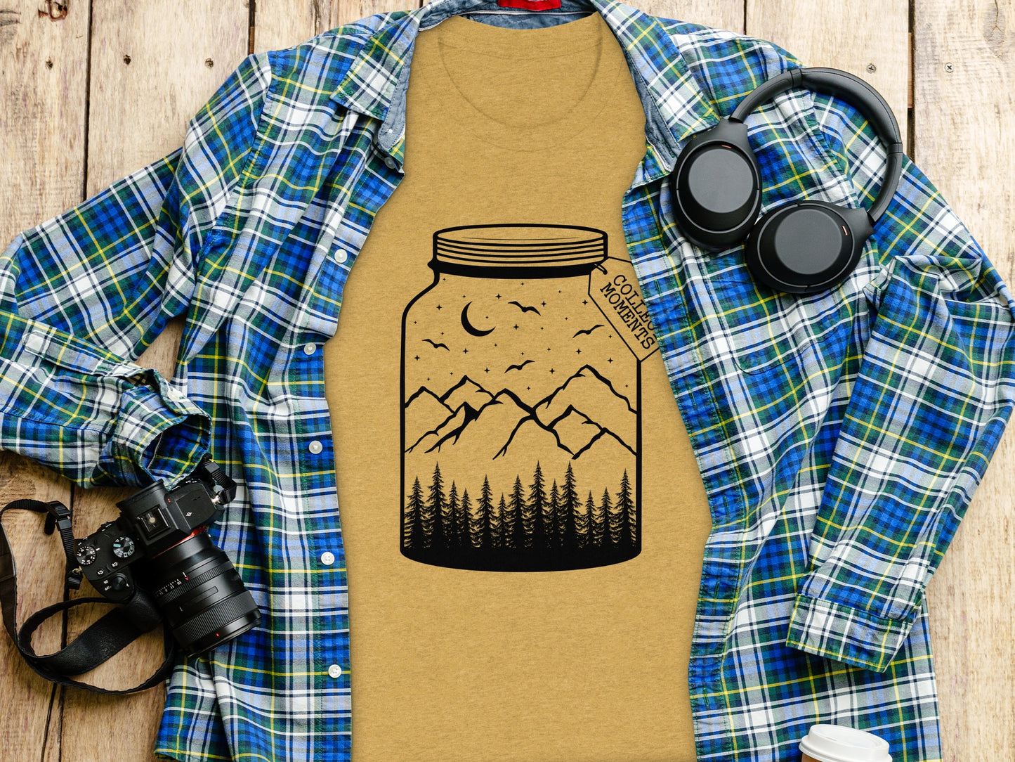 Collect Moments Jar with Mountains Scene Design T-Shirt T-Shirt - Outdoor & Adventure Collection - Mile Marker 16 Gear by Cloud 16 Clothing Co.