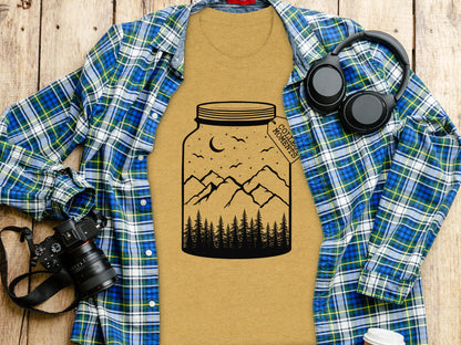Collect Moments Jar with Mountains Scene Design T-Shirt T-Shirt - Outdoor & Adventure Collection - Mile Marker 16 Gear by Cloud 16 Clothing Co.