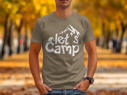 Lets Camp Tent With Mountain T-Shirt T-Shirt - Outdoor & Adventure Collection - Mile Marker 16 Gear by Cloud 16 Clothing Co.