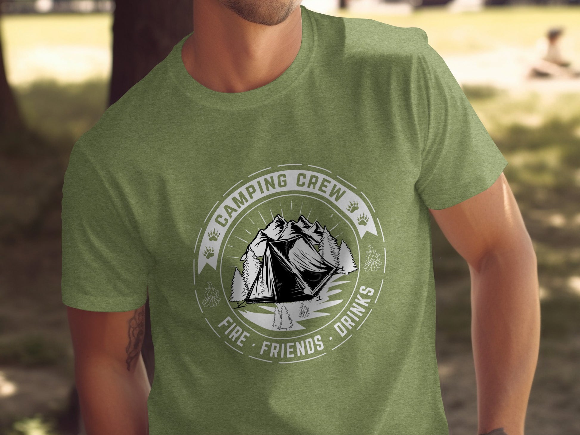Camping Crew Friends Drinks Fire Tent Mountain Scene T-Shirt T-Shirt - Outdoor & Adventure Collection - Mile Marker 16 Gear by Cloud 16 Clothing Co.
