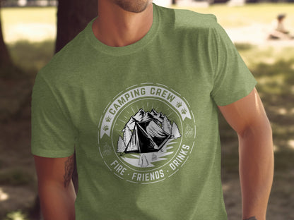 Camping Crew Friends Drinks Fire Tent Mountain Scene T-Shirt T-Shirt - Outdoor & Adventure Collection - Mile Marker 16 Gear by Cloud 16 Clothing Co.