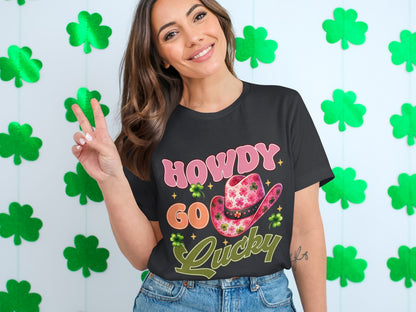 Howdy Go Lucky Graphic Tee with Shamrock Hat Design