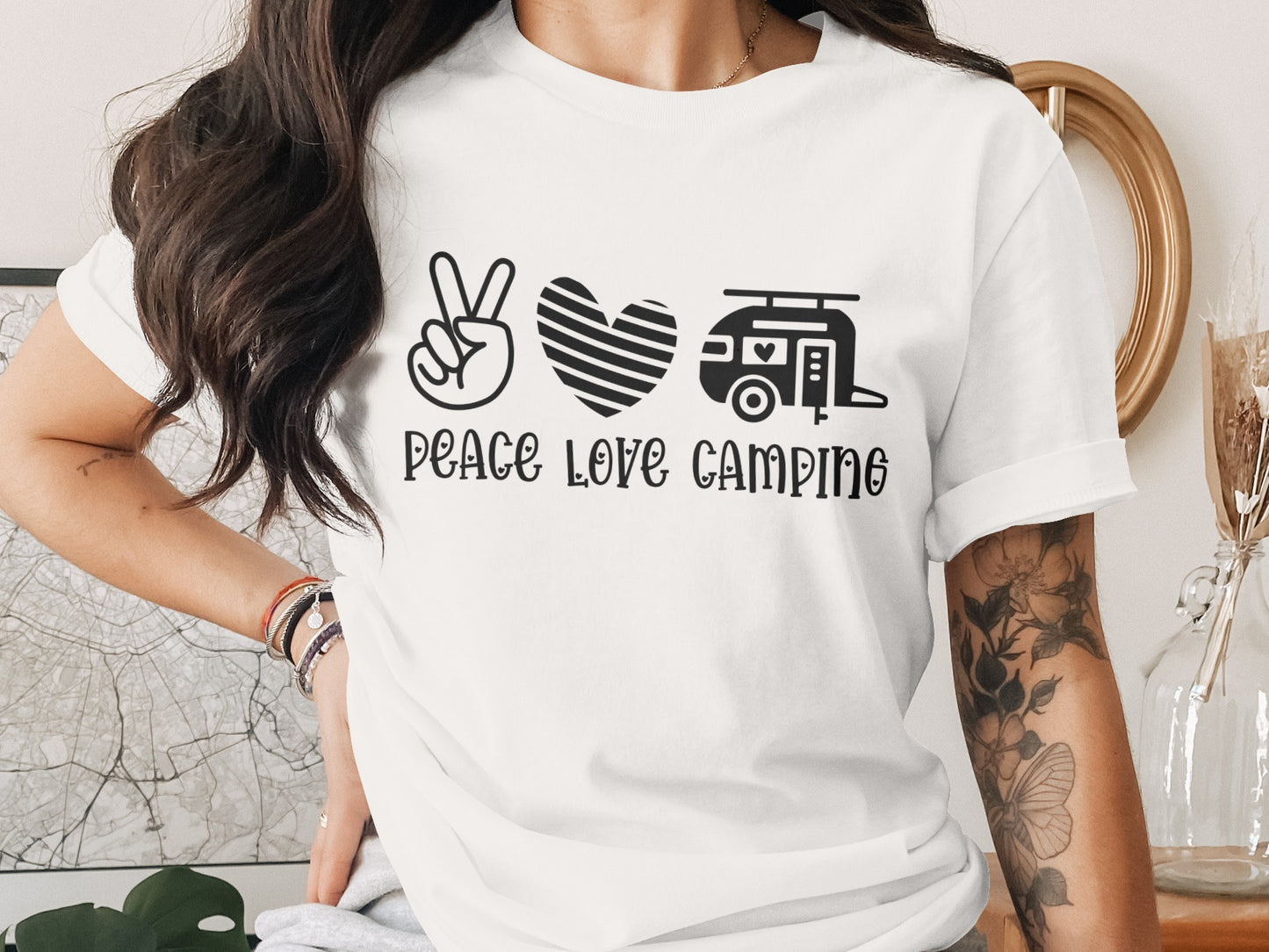 Peace Love Camping Symbol Design Graphic Novelty T-Shirt T-Shirt - Outdoor & Adventure Collection - Mile Marker 16 Gear by Cloud 16 Clothing Co.