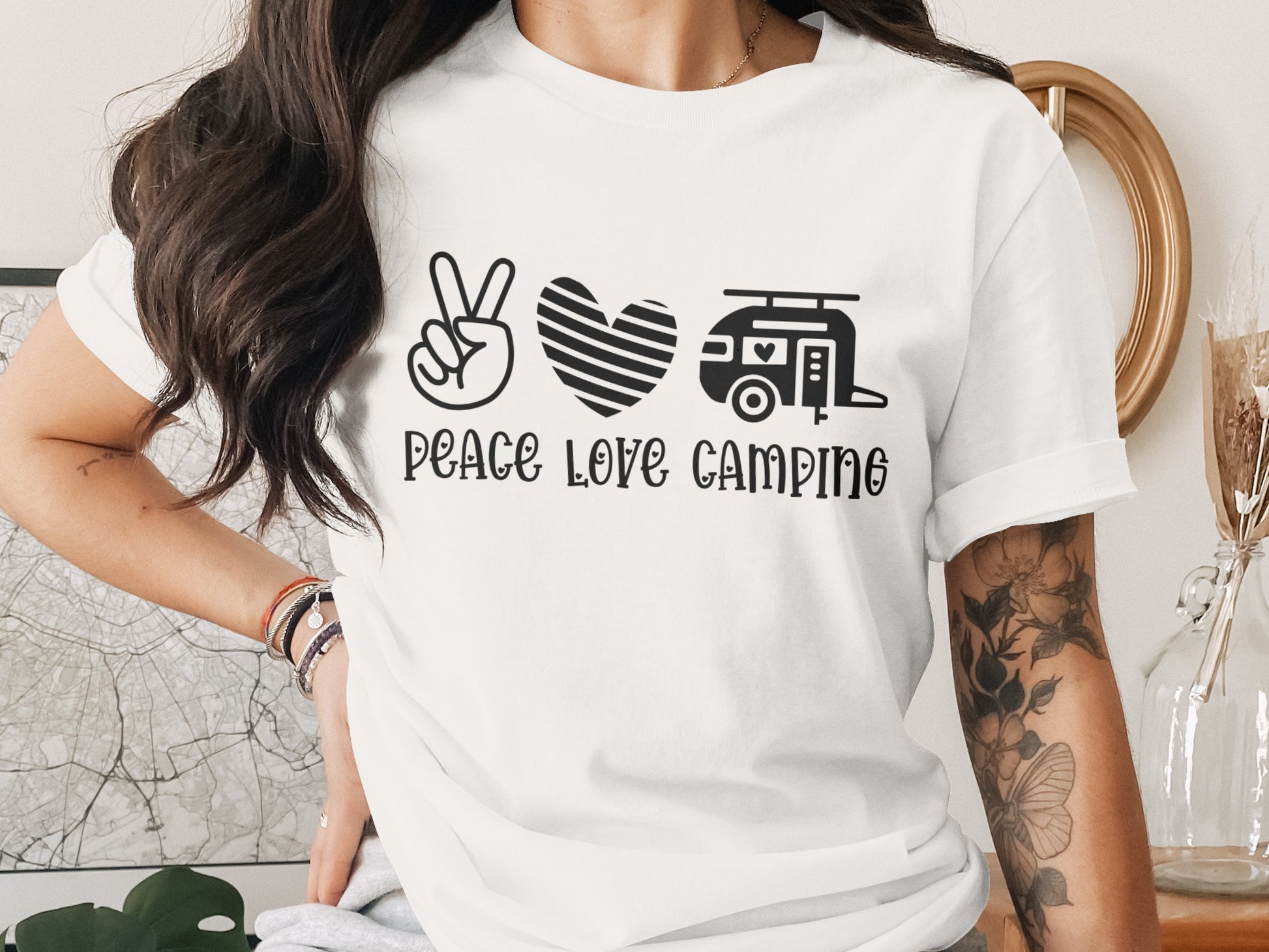 Peace Love Camping Symbol Design Graphic Novelty T-Shirt T-Shirt - Outdoor & Adventure Collection - Mile Marker 16 Gear by Cloud 16 Clothing Co.