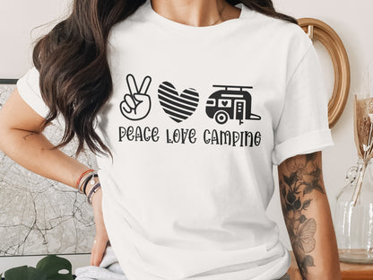 Peace Love Camping Symbol Design Graphic Novelty T-Shirt T-Shirt - Outdoor & Adventure Collection - Mile Marker 16 Gear by Cloud 16 Clothing Co.