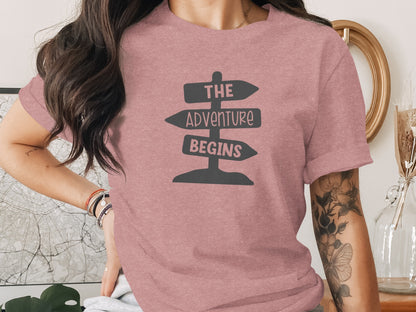 The Adventure Begins Arrow Signpost Graphic T-Shirt T-Shirt - Outdoor & Adventure Collection - Mile Marker 16 Gear by Cloud 16 Clothing Co.