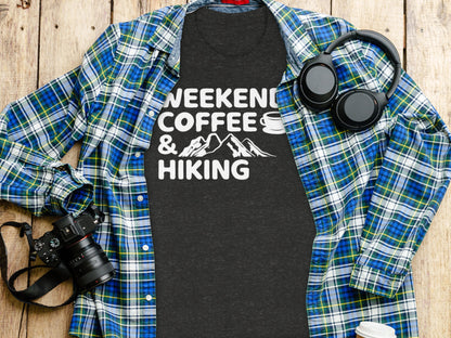 Weekends Coffee And Hiking Graphic Design Funny T-Shirt T-Shirt - Outdoor & Adventure Collection - Mile Marker 16 Gear by Cloud 16 Clothing Co.