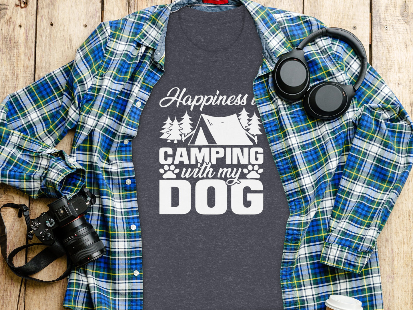Happiness is Camping with My Dog Awesome Graphic T-Shirt T-Shirt - Outdoor & Adventure Collection - Mile Marker 16 Gear by Cloud 16 Clothing Co.