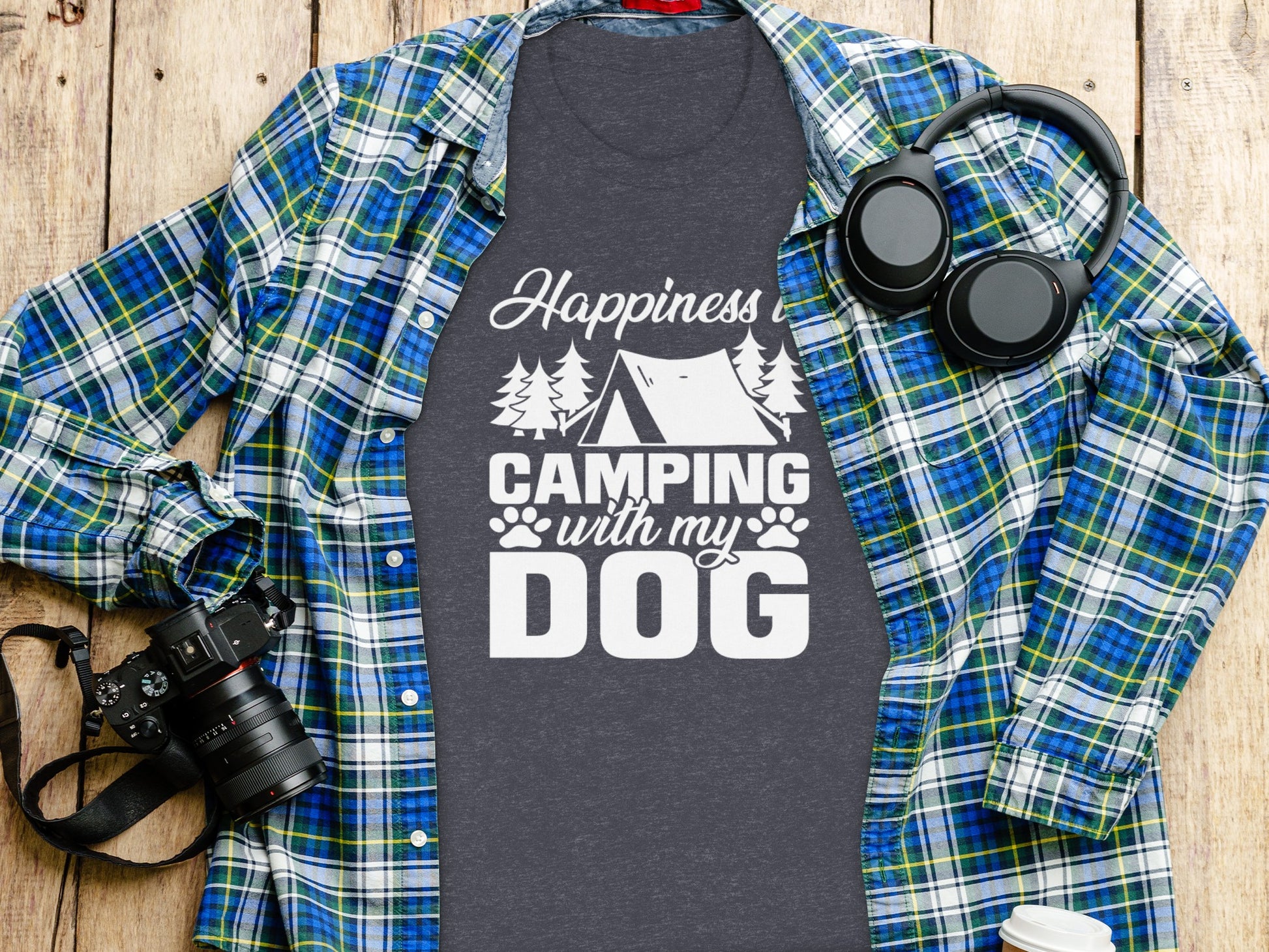 Happiness is Camping with My Dog Awesome Graphic T-Shirt T-Shirt - Outdoor & Adventure Collection - Mile Marker 16 Gear by Cloud 16 Clothing Co.