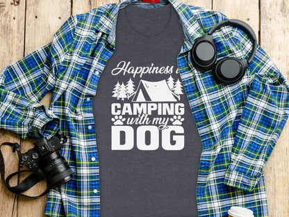 Happiness is Camping with My Dog Awesome Graphic T-Shirt T-Shirt - Outdoor & Adventure Collection - Mile Marker 16 Gear by Cloud 16 Clothing Co.