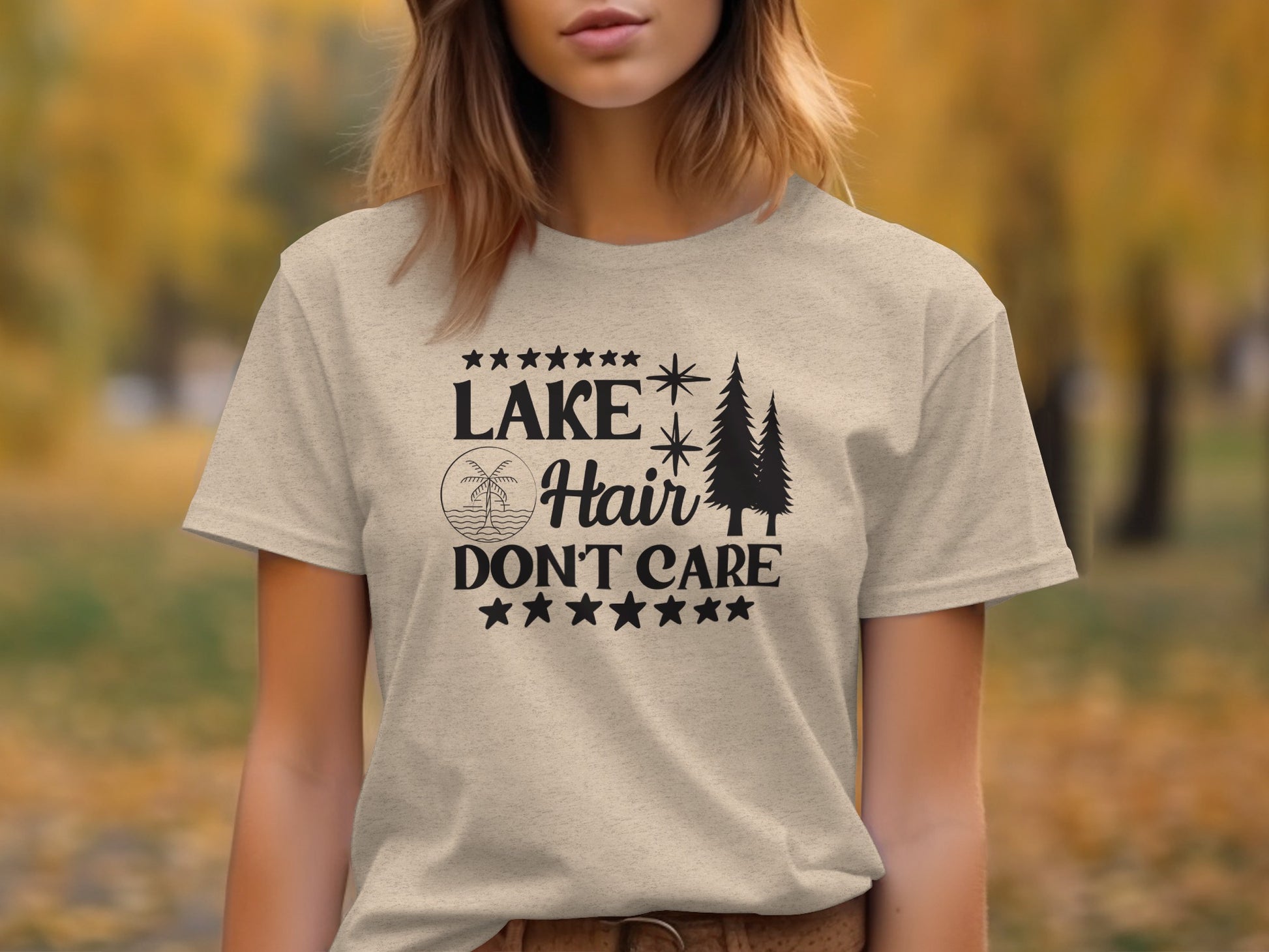 Lake with Hair Don't Care Graphic Image Printed T-Shirt T-Shirt - Outdoor & Adventure Collection - Mile Marker 16 Gear by Cloud 16 Clothing Co.