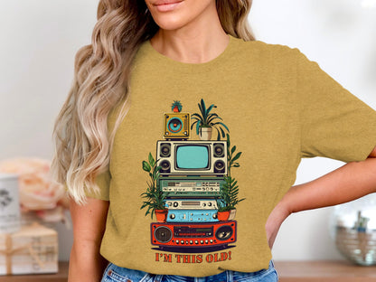 Retro Electronics Stack with Plants Graphic T-shirt