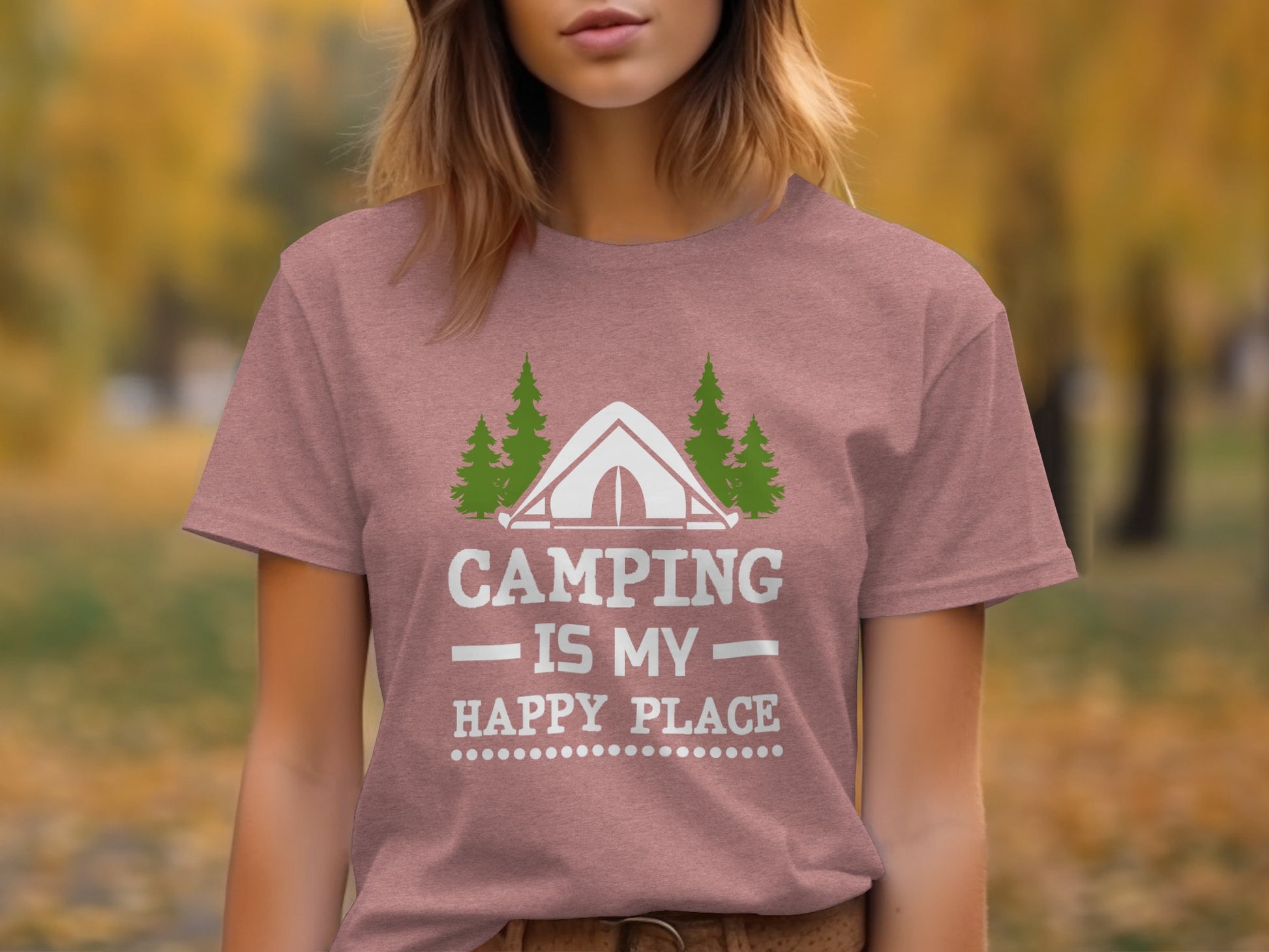 Camping Is My Happy Place Tent And Trees Graphic T-Shirt T-Shirt - Outdoor & Adventure Collection - Mile Marker 16 Gear by Cloud 16 Clothing Co.