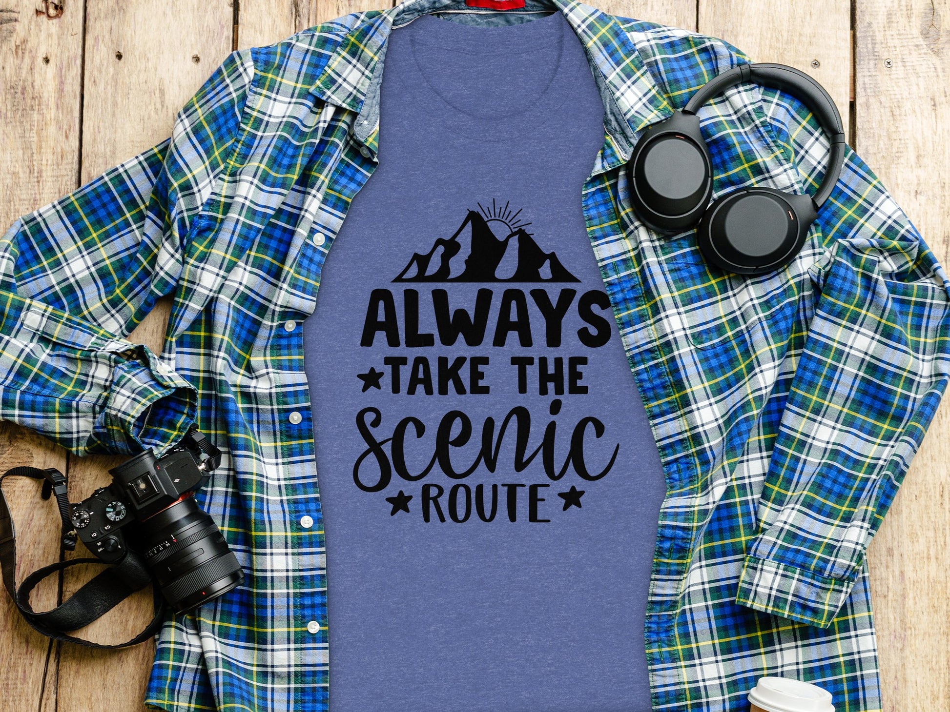 Always Take The Scenic Route With Mountains T-Shirt T-Shirt - Outdoor & Adventure Collection - Mile Marker 16 Gear by Cloud 16 Clothing Co.