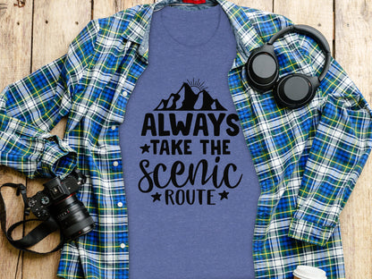 Always Take The Scenic Route With Mountains T-Shirt T-Shirt - Outdoor & Adventure Collection - Mile Marker 16 Gear by Cloud 16 Clothing Co.