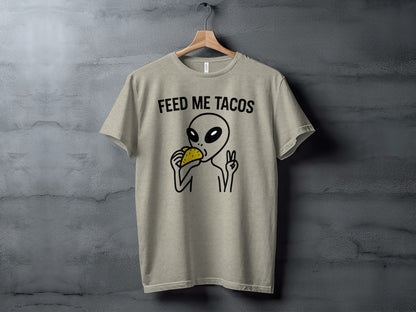 Funny Alien Eating Tacos Graphic Tee Shirt Design