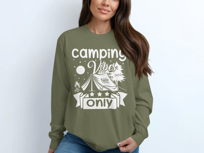 Camping Vibes Stars Only With Tent Graphic Long Sleeve T-Shirt Long Sleeve Tee - Outdoor & Adventure Collection - Mile Marker 16 Gear by Cloud 16 Clothing Co.