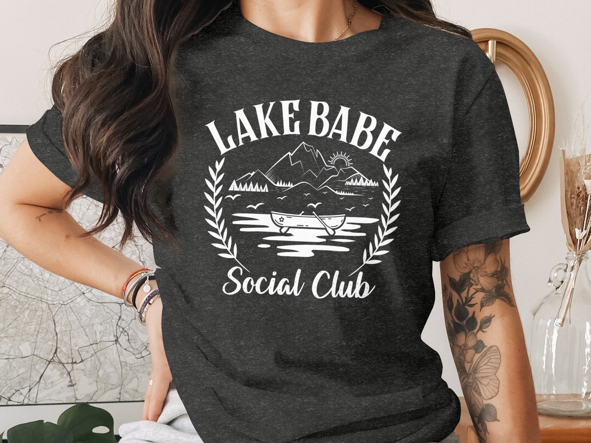 Lake Babe Social Club Mountains and Boat Graphic T-Shirt T-Shirt - Outdoor & Adventure Collection - Mile Marker 16 Gear by Cloud 16 Clothing Co.
