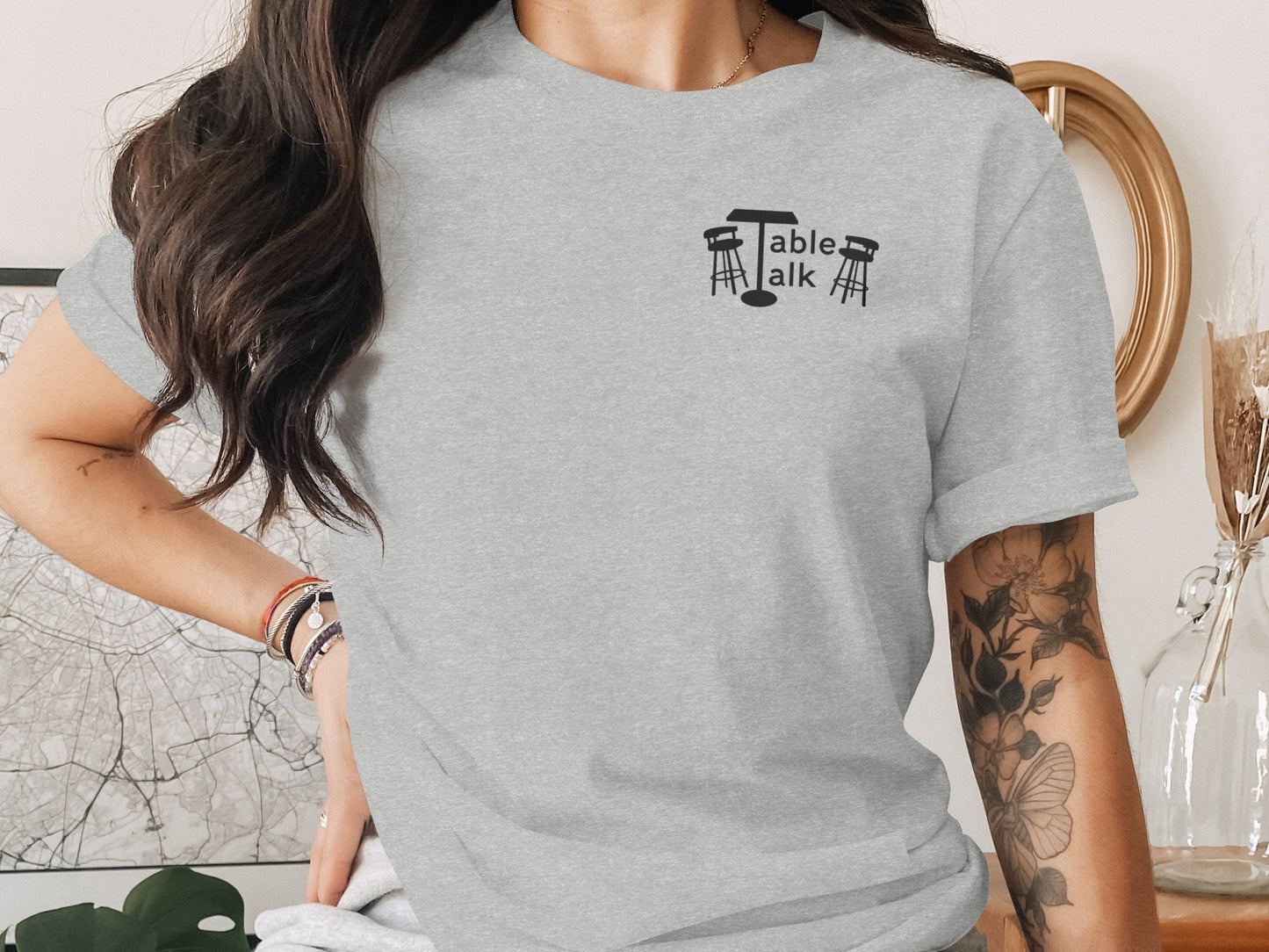 Casual Gray Shirt with Table Talk Graphic Design
