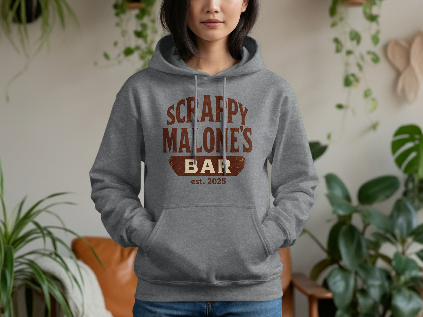Scrappy Malone's Bar Est 2025 Vintage Style Hoodie - Retro Tavern Design Hoodie - Scrappy Malone's Bar 100-Proof Humor - Cloud 16 Clothing Co.