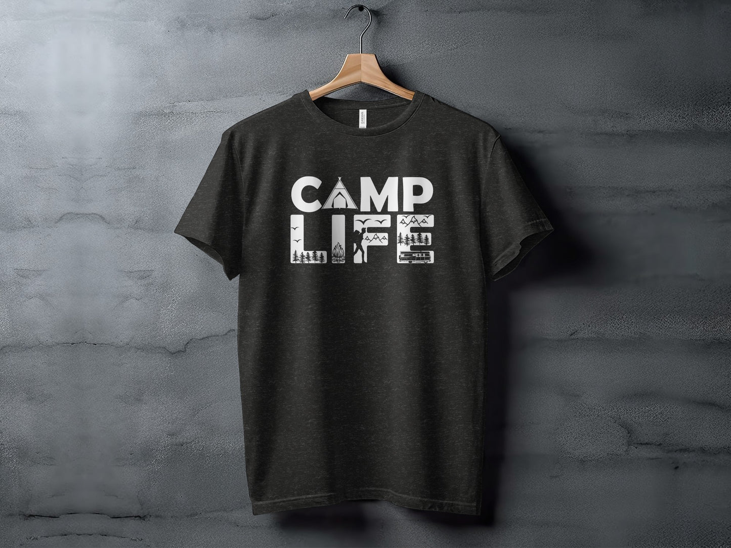 Camp Life Illustration with Tent and Fire Design T-Shirt T-Shirt - Outdoor & Adventure Collection - Mile Marker 16 Gear by Cloud 16 Clothing Co.