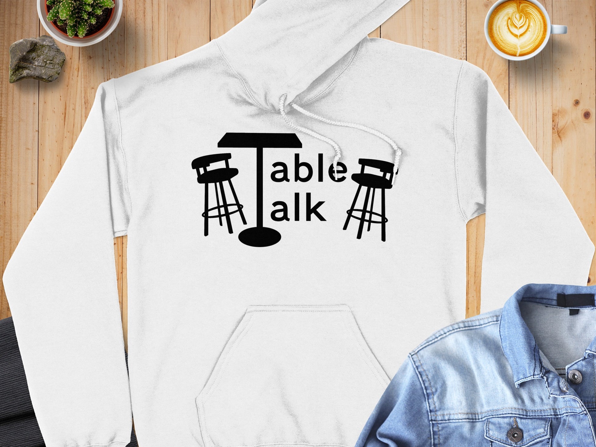 Table Talk Printed Graphic Hoodie Long Sleeve Model