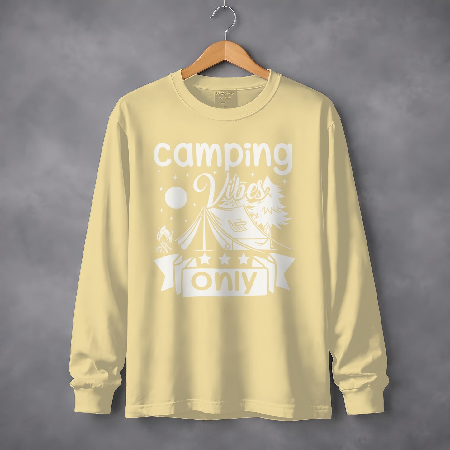 Camping Vibes Stars Only With Tent Graphic Long Sleeve T-Shirt Long Sleeve Tee - Outdoor & Adventure Collection - Mile Marker 16 Gear by Cloud 16 Clothing Co.