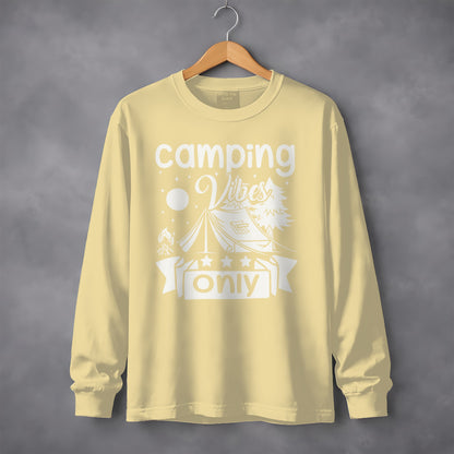 Camping Vibes Stars Only With Tent Graphic Long Sleeve T-Shirt Long Sleeve Tee - Outdoor & Adventure Collection - Mile Marker 16 Gear by Cloud 16 Clothing Co.