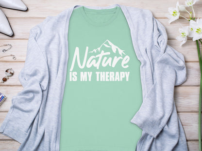 Nature Is My Therapy Mountain Graphic Text Long Sleeve T-Shirt Long Sleeve Tee - Outdoor & Adventure Collection - Mile Marker 16 Gear by Cloud 16 Clothing Co.