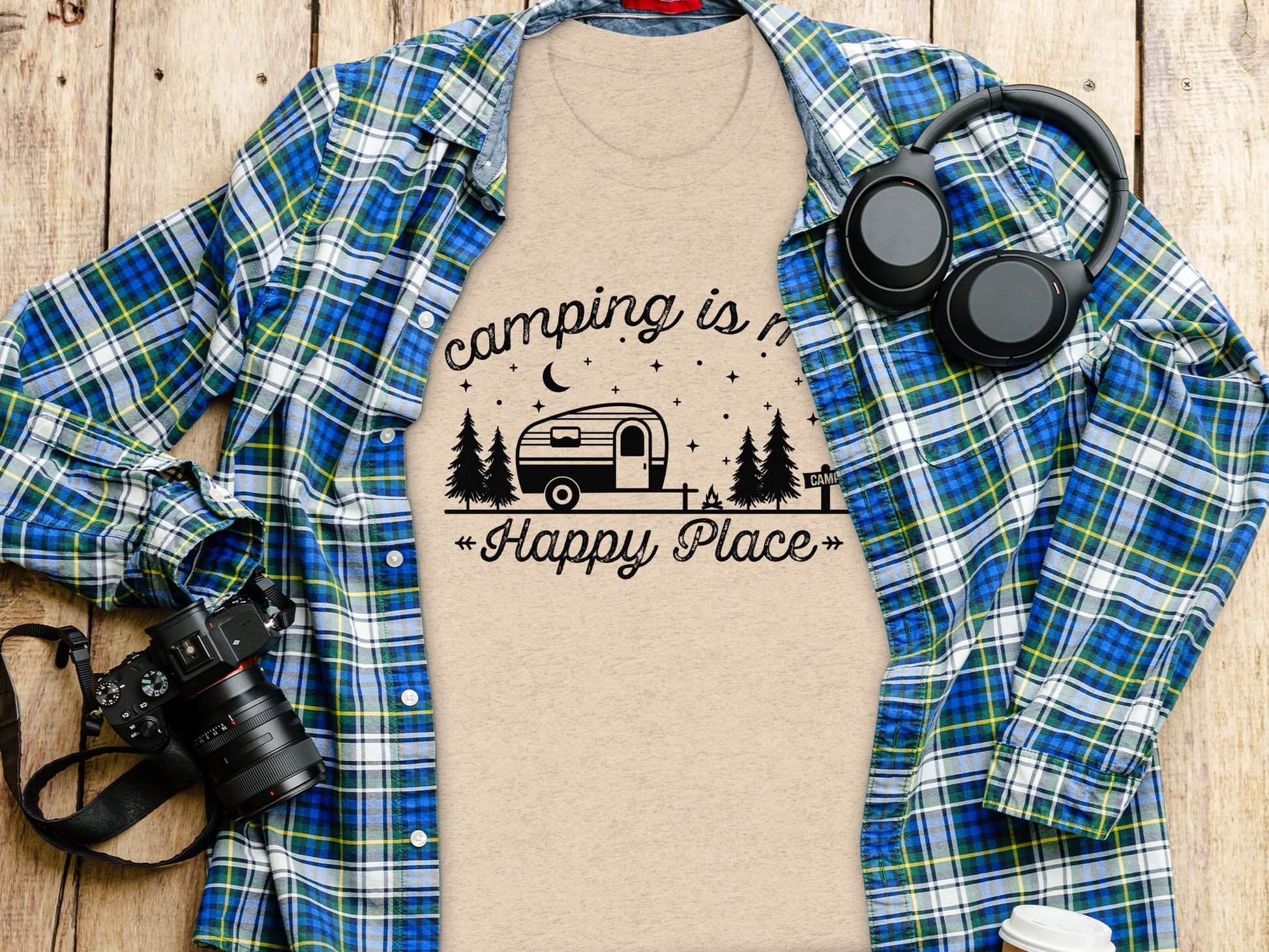 Camping Is My Happy Place Adventure Graphic T-Shirt T-Shirt - Outdoor & Adventure Collection - Mile Marker 16 Gear by Cloud 16 Clothing Co.