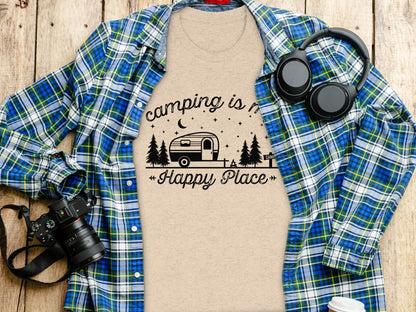 Camping Is My Happy Place Adventure Graphic T-Shirt T-Shirt - Outdoor & Adventure Collection - Mile Marker 16 Gear by Cloud 16 Clothing Co.