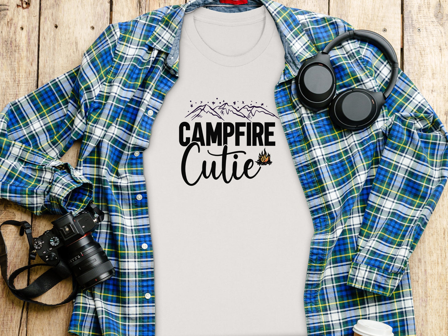 Campfire Cutie with Mountain Print Graphic Novelty T-Shirt T-Shirt - Outdoor & Adventure Collection - Mile Marker 16 Gear by Cloud 16 Clothing Co.