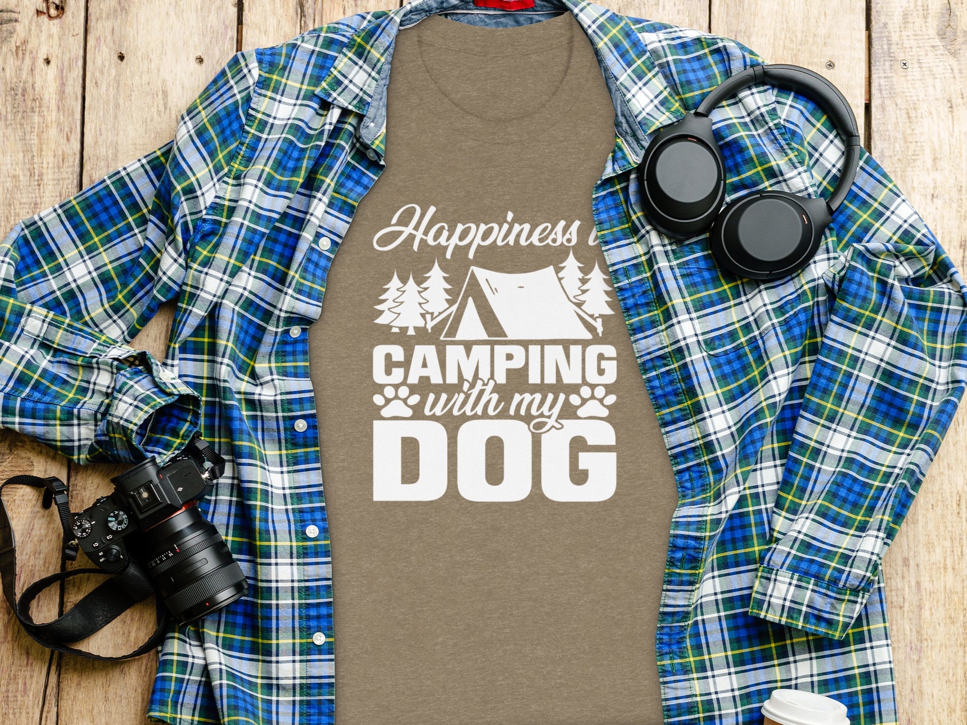 Happiness is Camping with My Dog Awesome Graphic T-Shirt T-Shirt - Outdoor & Adventure Collection - Mile Marker 16 Gear by Cloud 16 Clothing Co.