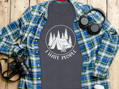 I Hate People Camping Tent Trees Graphic Illustration T-Shirt T-Shirt - Outdoor & Adventure Collection - Mile Marker 16 Gear by Cloud 16 Clothing Co.